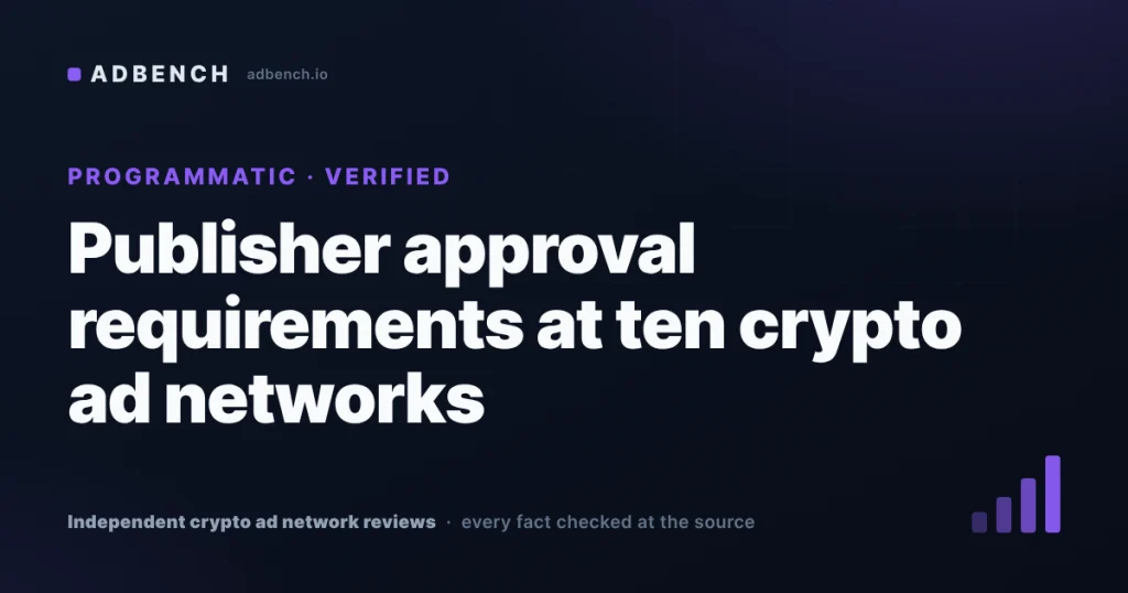 Publisher approval requirements at ten crypto ad networks, verified