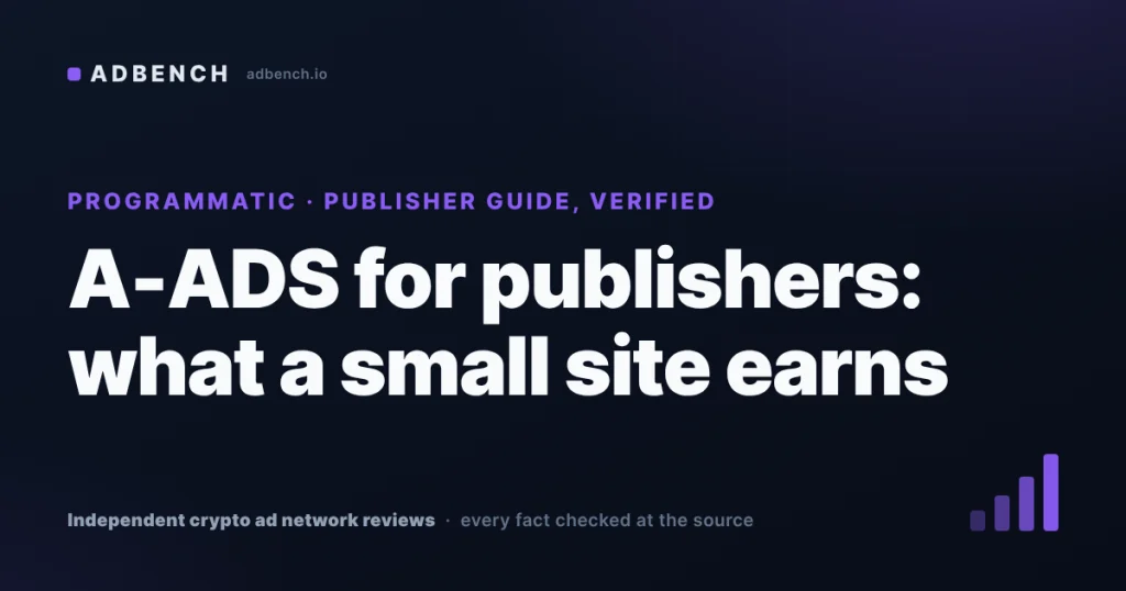 A-ADS for publishers in 2026: bitcoin every day from zero, a 20% cut, and what a small crypto site actually earns